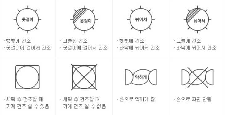 세탁기호 - 건조방법 의류 건조, 세탁기 탈수 건조 방법