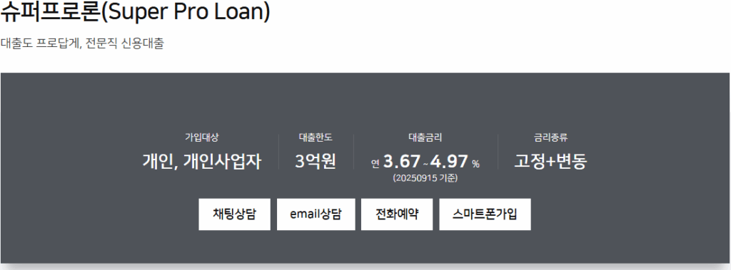농협 전문직 대출 슈퍼프로론 신용대출 금리 기간 자격 상환방법