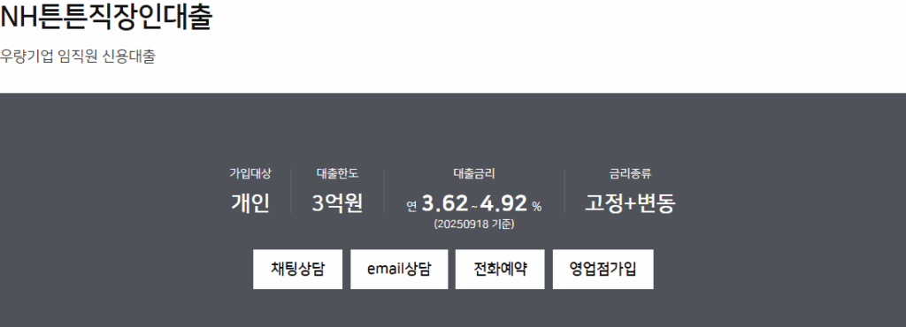 농협 직장인대출 NH튼튼직장인대출 승인 조건과 금리 안내