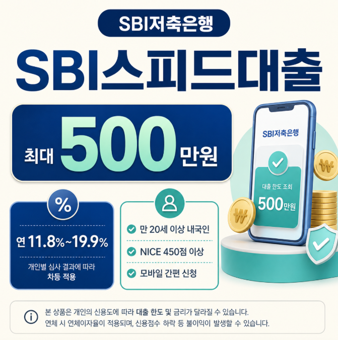 SBI저축은행 SBI스피드대출 최대 500만원 신청방법, 금리·조건·상환기간 총정리