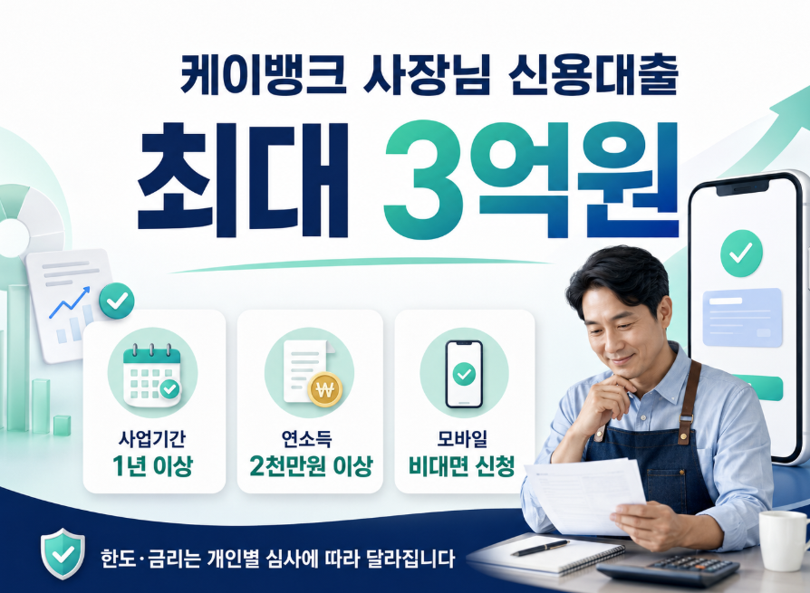 케이뱅크 사장님 신용대출 최대 3억원 받는 방법, 소상공인 자격·금리·신청 조건 총정리