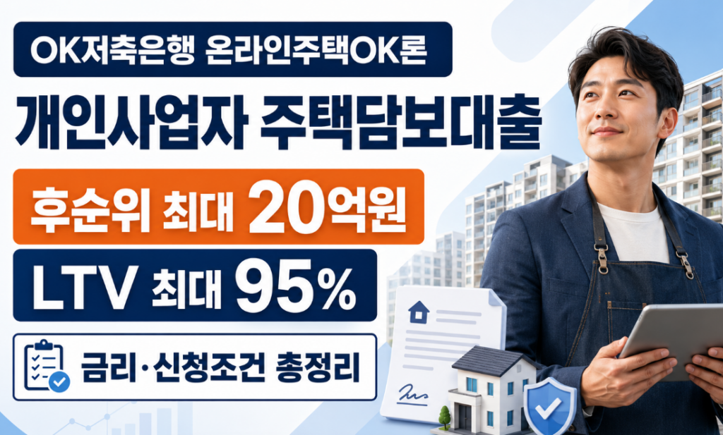 OK저축은행 온라인주택OK론 개인사업자 주택담보대출 신청방법, 후순위 한도·금리 조건