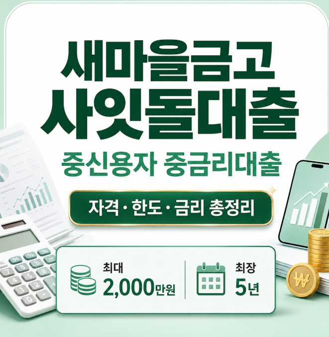 새마을금고 사잇돌대출 신청방법, 중신용자 중금리대출 자격·한도·금리 조건